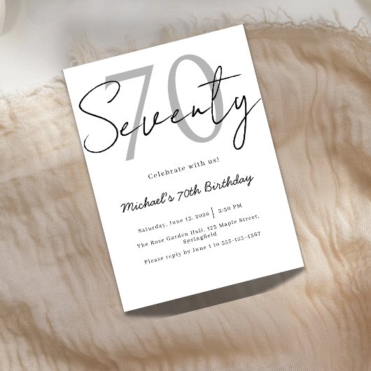 Elegant Modern Script 70th Birthday Invitation Kaart