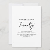 Elegant Modern Script 70th Birthday Zwart & Wit Kaart (Voorkant)