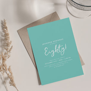 Elegant Modern Script 80th Birthday Party Blauwgro Kaart