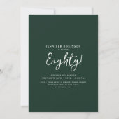 Elegant Modern Script 80th Birthday Party Emerald Kaart (Voorkant)