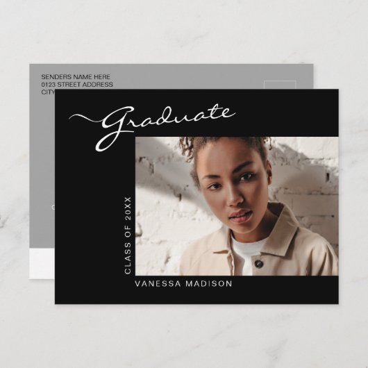 Elegant modern script | Aankondiging foto-Afstudee Briefkaart (Voorkant / Achterkant)