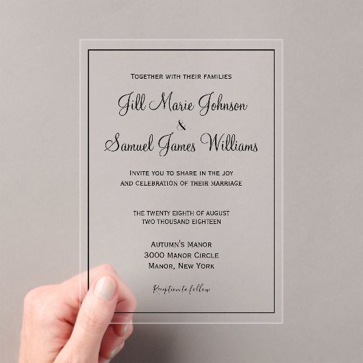 Elegant modern script acryl uitnodigingen (Insitu (Draagbaar))