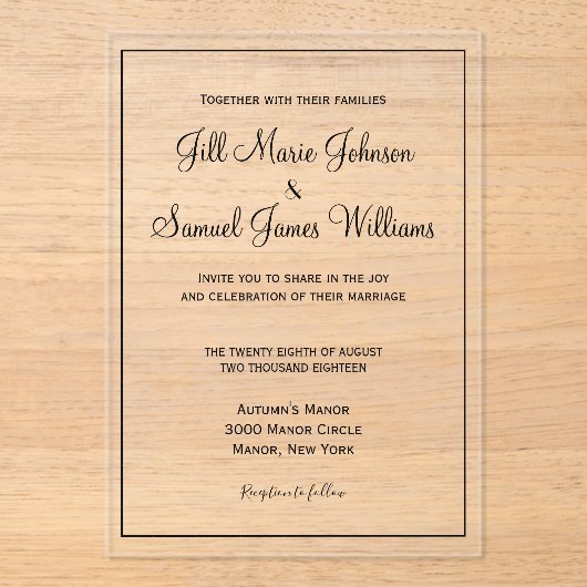 Elegant modern script acryl uitnodigingen (Voorkant)