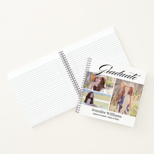 Elegant modern script afstuderen 3 foto's collage notitieboek (Binnen)