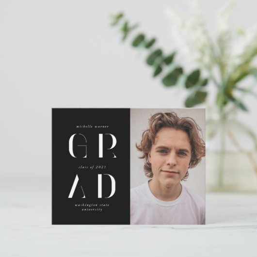 elegant modern script afstuderen aankondiging briefkaart (Staand voorkant)