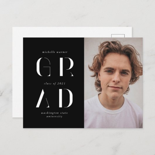 elegant modern script afstuderen aankondiging briefkaart (Voorkant / Achterkant)