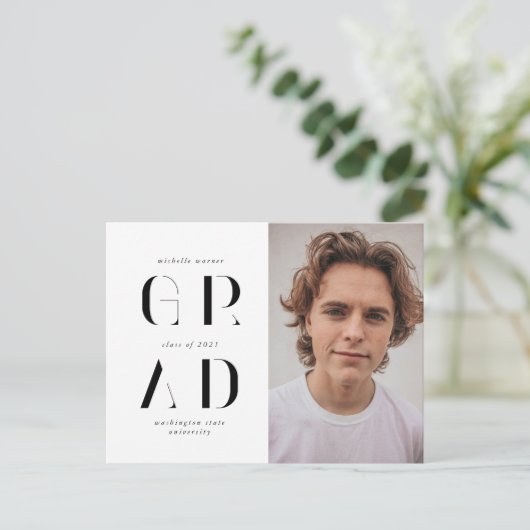 elegant modern script afstuderen aankondiging briefkaart (Staand voorkant)