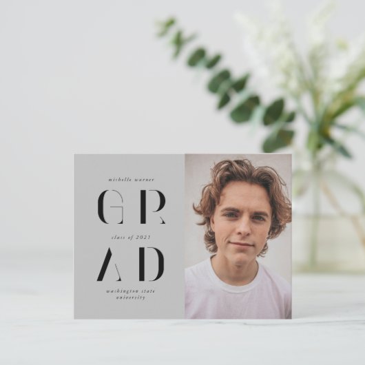 elegant modern script afstuderen aankondiging briefkaart (Staand voorkant)