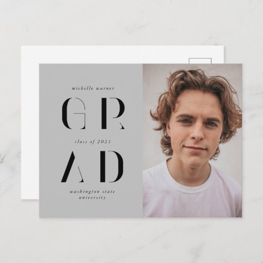 elegant modern script afstuderen aankondiging briefkaart (Voorkant / Achterkant)