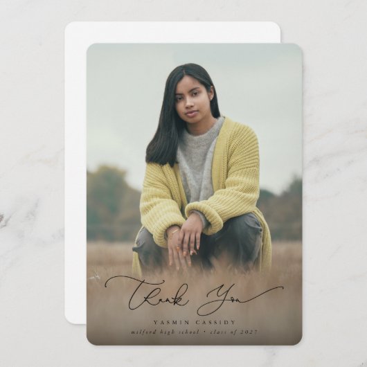 Elegant Modern Script Afstuderen Foto Bedankkaart (Voorkant / Achterkant)