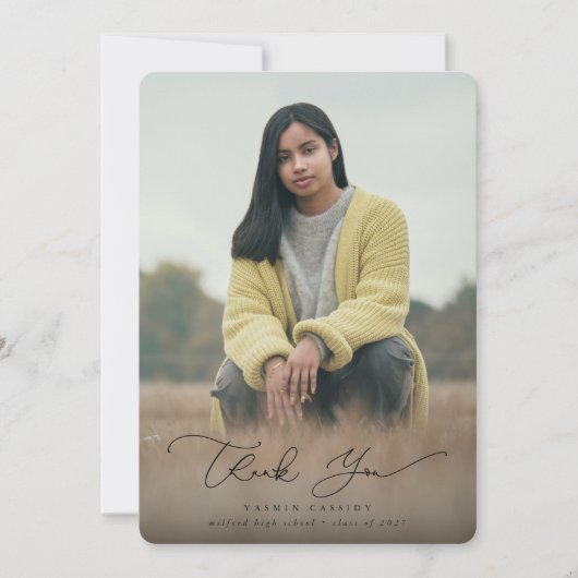 Elegant Modern Script Afstuderen Foto Bedankkaart (Voorkant)