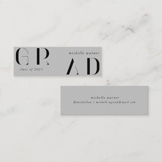 elegant modern script afstuderen name card mini visitekaartje (Voorkant / Achterkant)