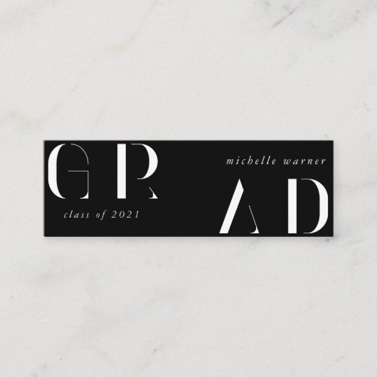 elegant modern script afstuderen name card mini visitekaartje (Voorkant)