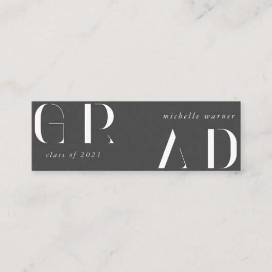 elegant modern script afstuderen name card mini visitekaartje (Voorkant)