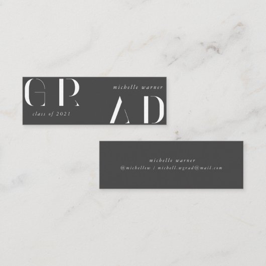 elegant modern script afstuderen name card mini visitekaartje (Voorkant / Achterkant)