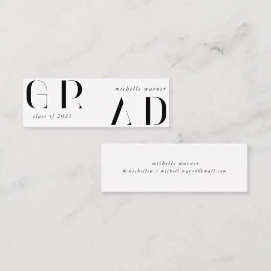 elegant modern script afstuderen name card mini visitekaartje (Voorkant / Achterkant)