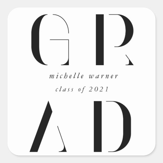 elegant modern script afstuderen square sticker (Voorkant)
