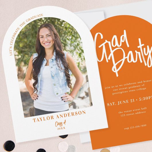 Elegant Modern Script Arch Foto Oranje Afstudeerde Kaart