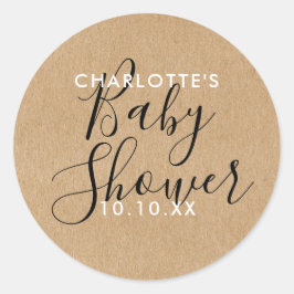 Elegant Modern Script Baby Shower Rustic Kraft  Ronde Sticker