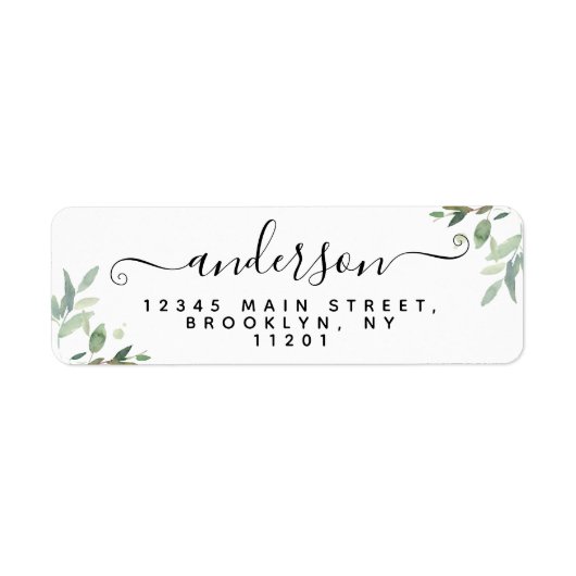 Elegant modern Script Black Achternaam Greenery Etiket (Voorkant)