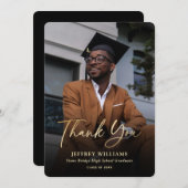 Elegant modern Script Black Gold Photo Afstuderen Bedankkaart (Voorkant / Achterkant)