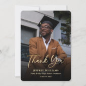 Elegant modern Script Black Gold Photo Afstuderen Bedankkaart (Voorkant)