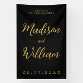 Elegant modern script Black Gold Welkomsthuwelijk Spandoek (Verticaal)