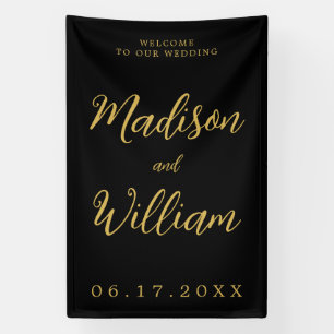 Elegant modern script Black Gold Welkomsthuwelijk Spandoek
