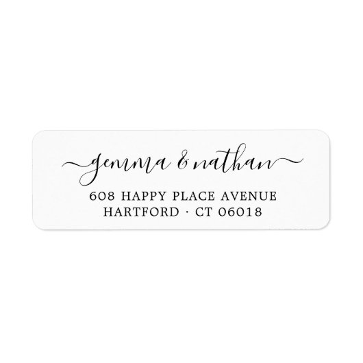 Elegant modern script Black Wedding Return Address Etiket (Voorkant)