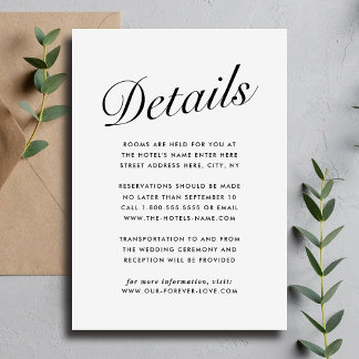 Elegant Modern Script Black White Guest Info. Card Feestdagenkaart