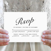 Elegant Modern Script Black White Meal Choice RSVP Feestdagenkaart