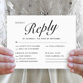 Elegant Modern Script Black White Menu Choice RSVP