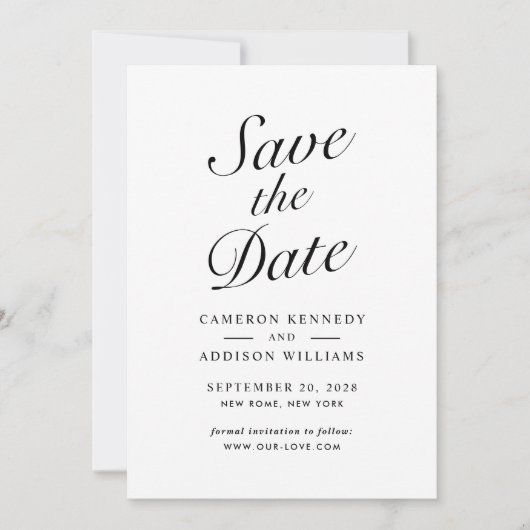 Elegant Modern Script Black + White Save The Date  Feestdagenkaart (Voorkant)