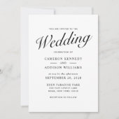 Elegant Modern Script Black + White Wedding Invite Feestdagenkaart (Voorkant)