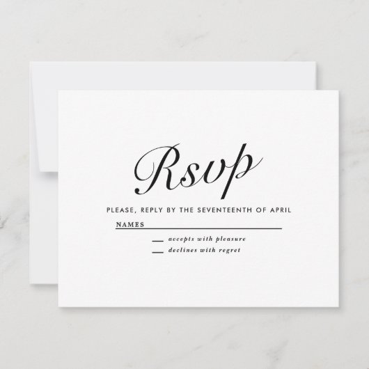 Elegant Modern Script Black + White Wedding RSVP Feestdagenkaart (Voorkant)