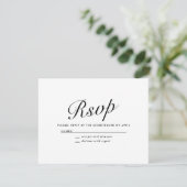 Elegant Modern Script Black + White Wedding RSVP Feestdagenkaart (Staand voorkant)