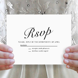 Elegant Modern Script Black + White Wedding RSVP Feestdagenkaart