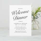 Elegant Modern Script Black + White Welcome Dinner Feestdagenkaart (Staand voorkant)