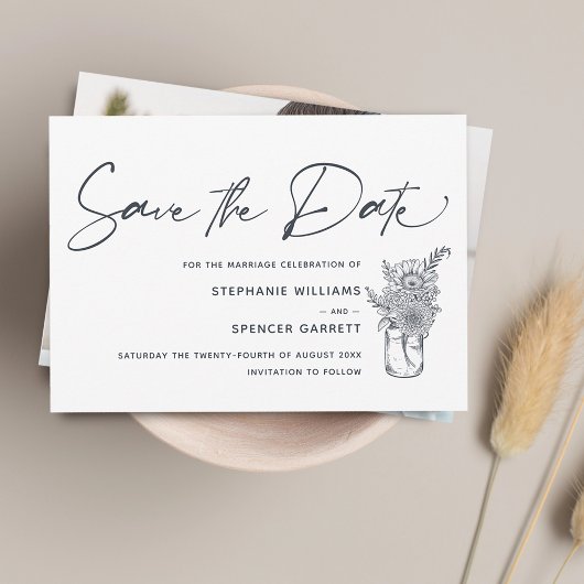 Elegant Modern Script Bloemen Foto Bruiloft Save The Date