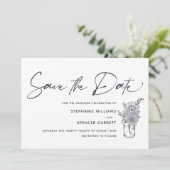 Elegant Modern Script Bloemen Foto Bruiloft Save The Date (Staand voorkant)