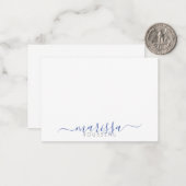 Elegant modern Script Blue Monogram Name Note Kaar Notitiekaartje (Voorkant / Achterkant in situ)