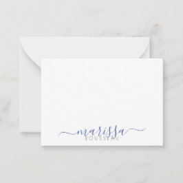 Elegant modern Script Blue Monogram Name Note Kaar Notitiekaartje