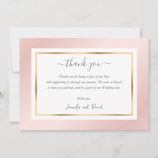 Elegant modern Script Blush Pink en Gold Bedankkaart (Voorkant)