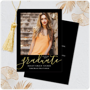 Elegant modern Script Bold Black Photo Afstuderen Aankondiging