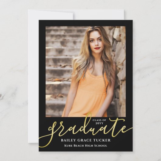 Elegant modern Script Bold Black Photo Afstuderen Aankondiging (Voorkant)