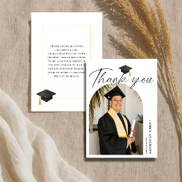 Elegant Modern Script Boog Foto Afstuderen Bedankkaart