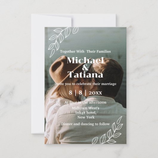 Elegant modern script botanische boho foto bruilof kaart (Voorkant)