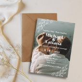 Elegant modern script botanische boho foto bruilof kaart