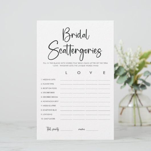 Elegant modern script | Bridal Scattergories Game (Staand voorkant)