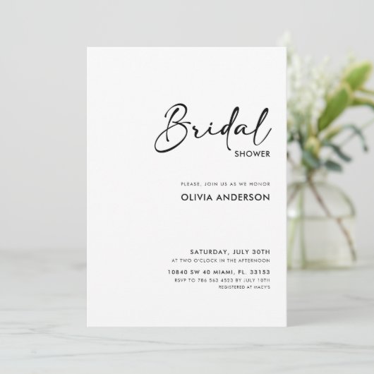Elegant modern script | Bridal Shower-uitnodiging Kaart (Staand voorkant)
